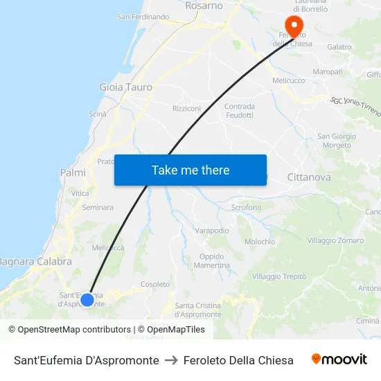 Sant'Eufemia D'Aspromonte to Feroleto Della Chiesa map