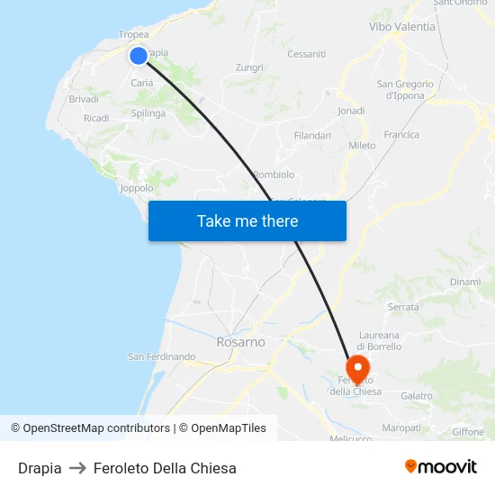 Drapia to Feroleto Della Chiesa map