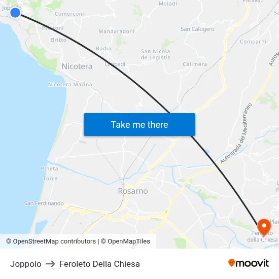 Joppolo to Feroleto Della Chiesa map