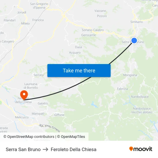 Serra San Bruno to Feroleto Della Chiesa map