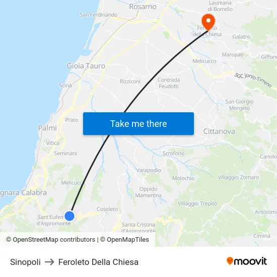 Sinopoli to Feroleto Della Chiesa map