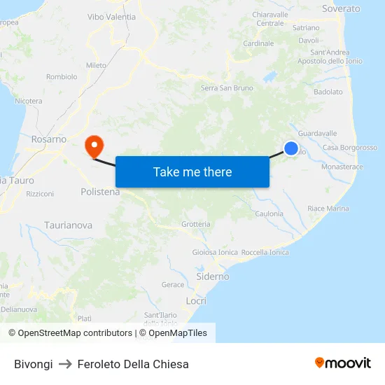 Bivongi to Feroleto Della Chiesa map
