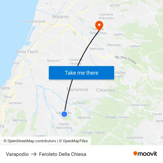 Varapodio to Feroleto Della Chiesa map