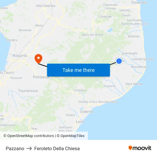 Pazzano to Feroleto Della Chiesa map