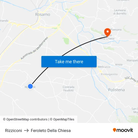 Rizziconi to Feroleto Della Chiesa map