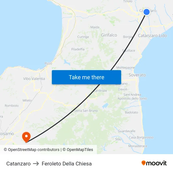 Catanzaro to Feroleto Della Chiesa map