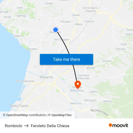 Rombiolo to Feroleto Della Chiesa map