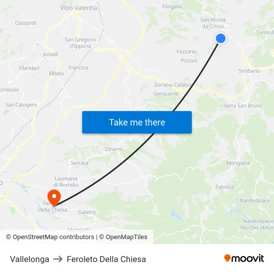 Vallelonga to Feroleto Della Chiesa map