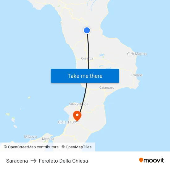 Saracena to Feroleto Della Chiesa map