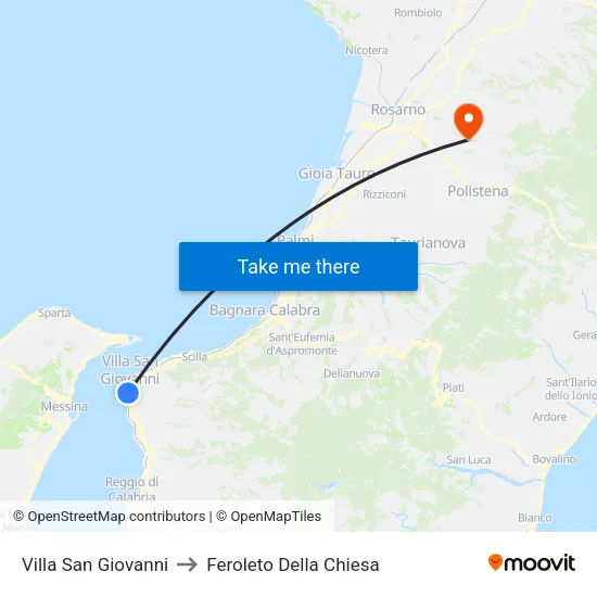 Villa San Giovanni to Feroleto Della Chiesa map
