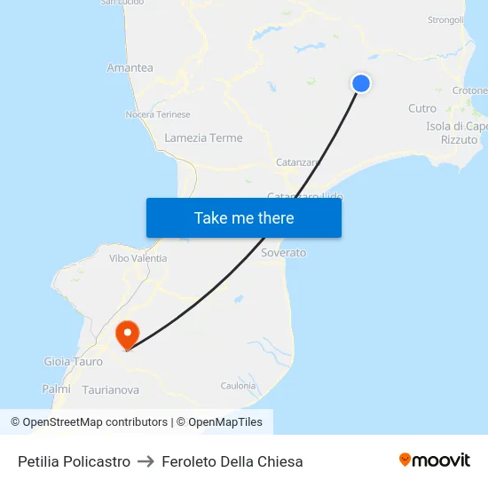 Petilia Policastro to Feroleto Della Chiesa map