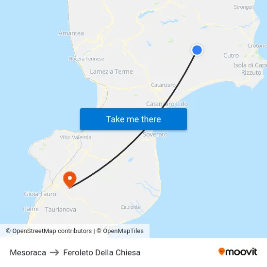 Mesoraca to Feroleto Della Chiesa map