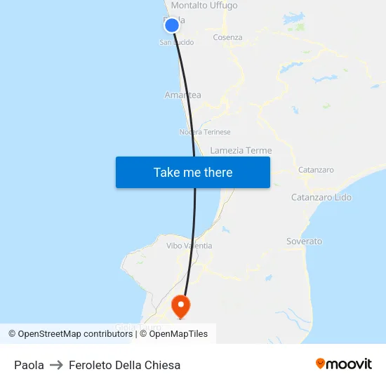 Paola to Feroleto Della Chiesa map