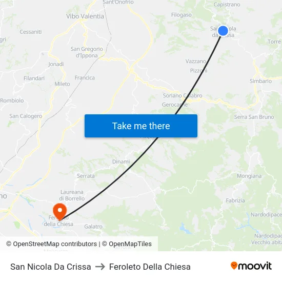 San Nicola Da Crissa to Feroleto Della Chiesa map