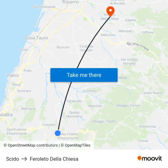 Scido to Feroleto Della Chiesa map
