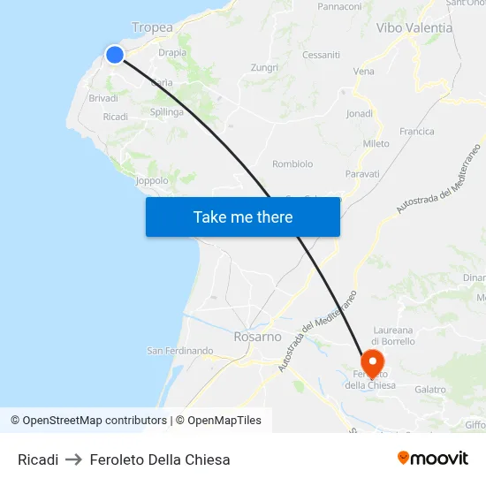 Ricadi to Feroleto Della Chiesa map