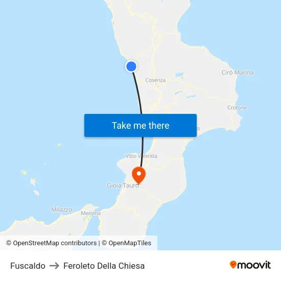 Fuscaldo to Feroleto Della Chiesa map