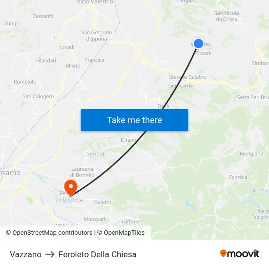 Vazzano to Feroleto Della Chiesa map