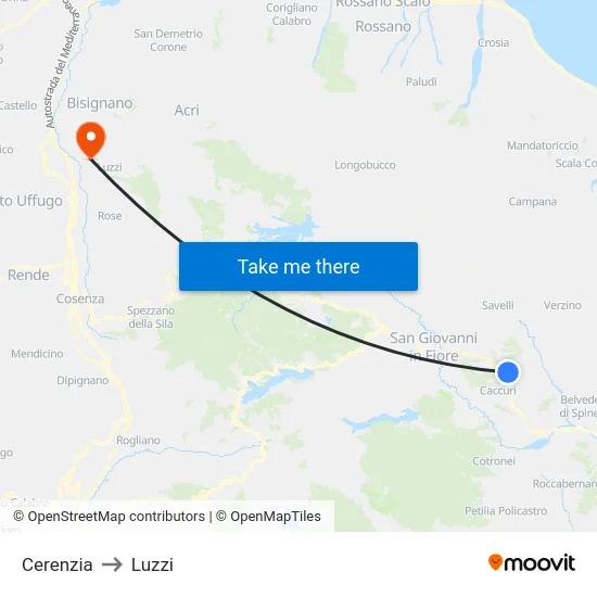 Cerenzia to Luzzi map