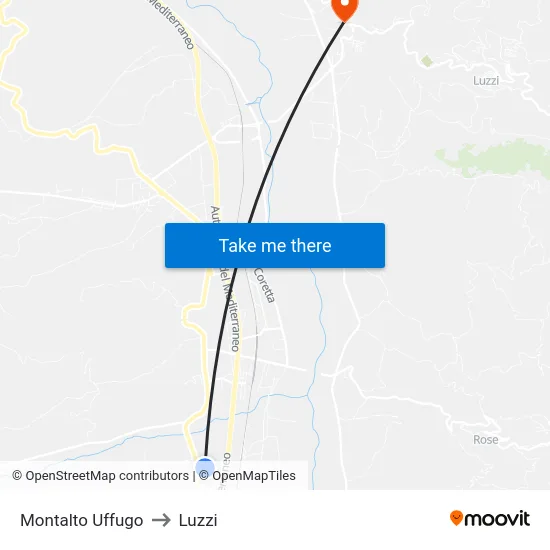 Montalto Uffugo to Luzzi map