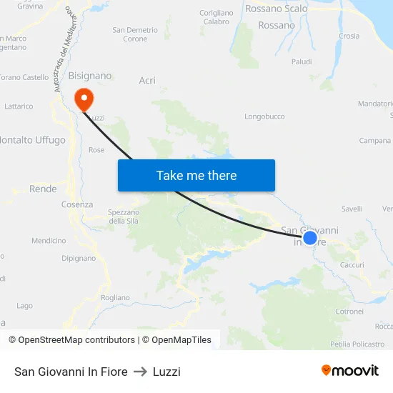 San Giovanni In Fiore to Luzzi map