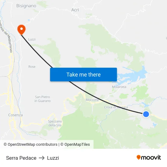 Serra Pedace to Luzzi map