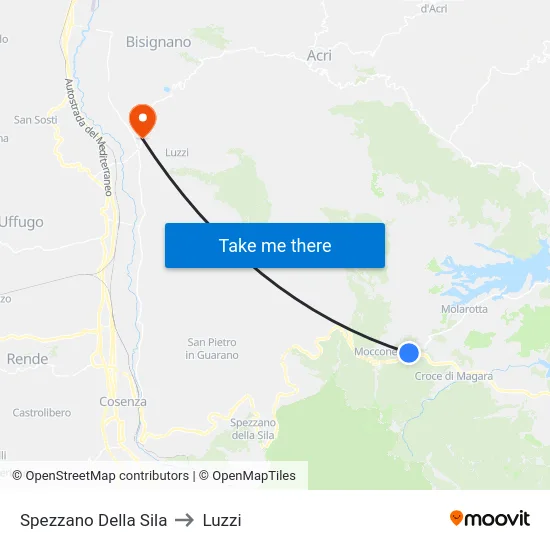 Spezzano Della Sila to Luzzi map