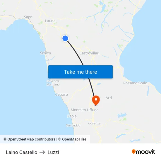 Laino Castello to Luzzi map