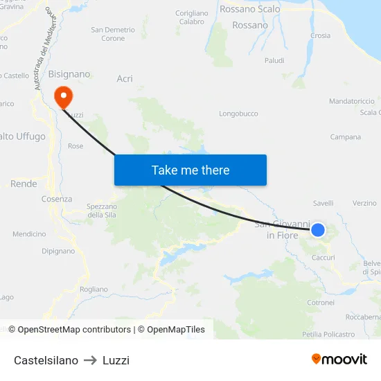 Castelsilano to Luzzi map