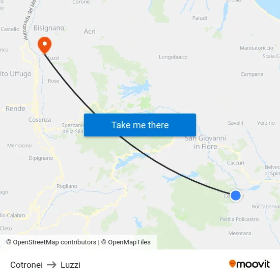 Cotronei to Luzzi map
