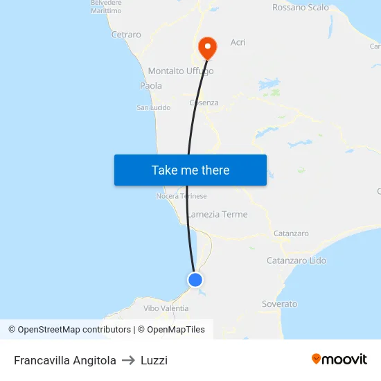 Francavilla Angitola to Luzzi map