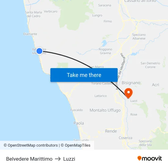 Belvedere Marittimo to Luzzi map