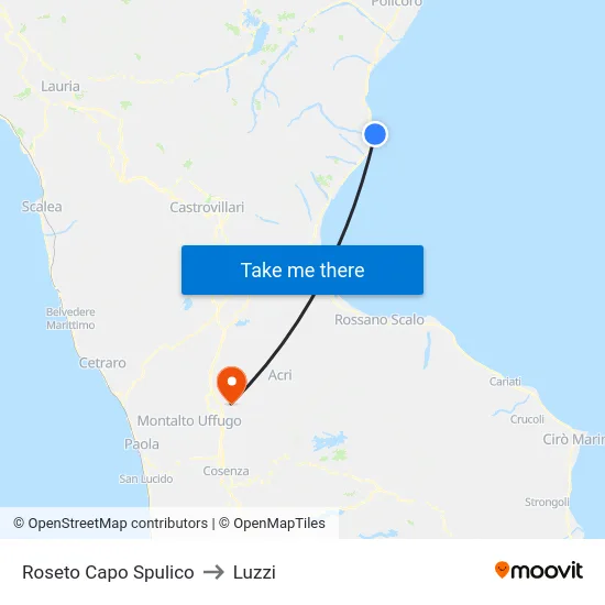 Roseto Capo Spulico to Luzzi map