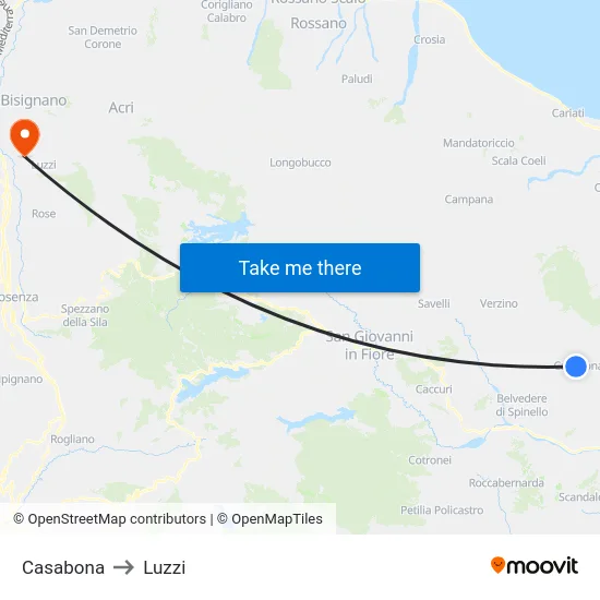 Casabona to Luzzi map