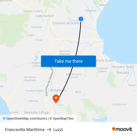 Francavilla Marittima to Luzzi map