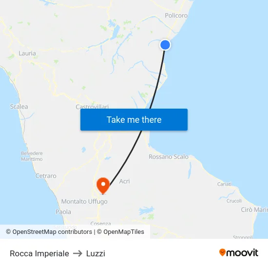 Rocca Imperiale to Luzzi map