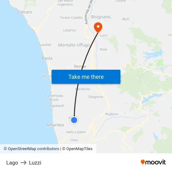 Lago to Luzzi map