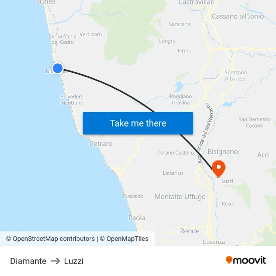 Diamante to Luzzi map