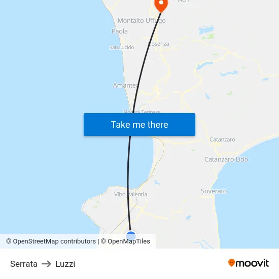 Serrata to Luzzi map