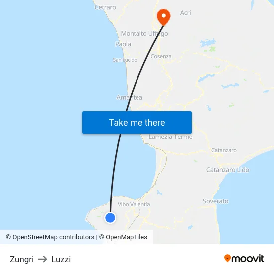 Zungri to Luzzi map