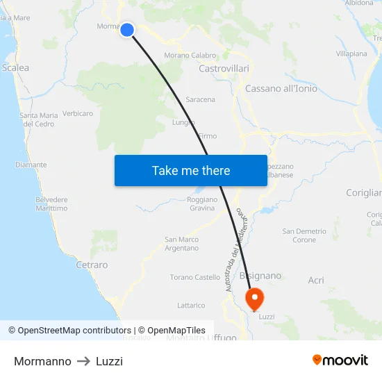 Mormanno to Luzzi map
