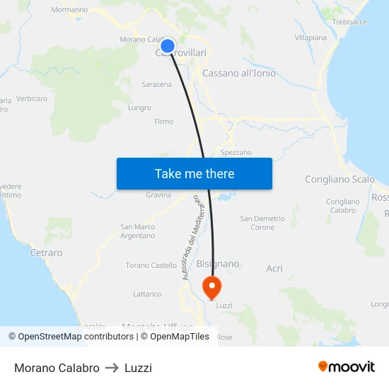 Morano Calabro to Luzzi map