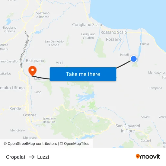Cropalati to Luzzi map