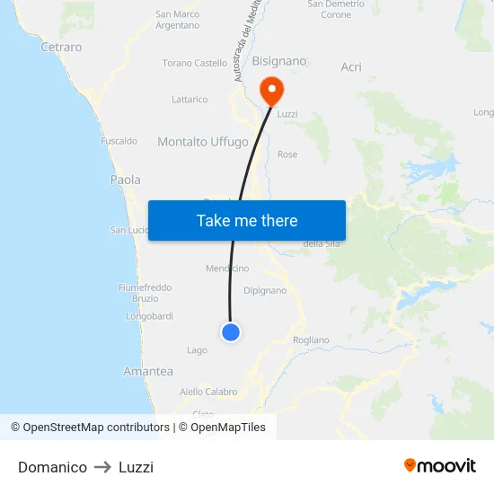 Domanico to Luzzi map