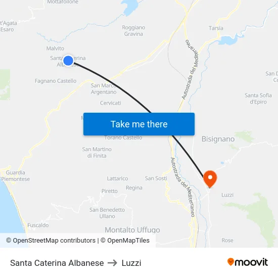 Santa Caterina Albanese to Luzzi map