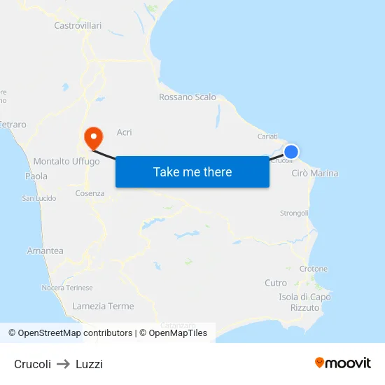 Crucoli to Luzzi map