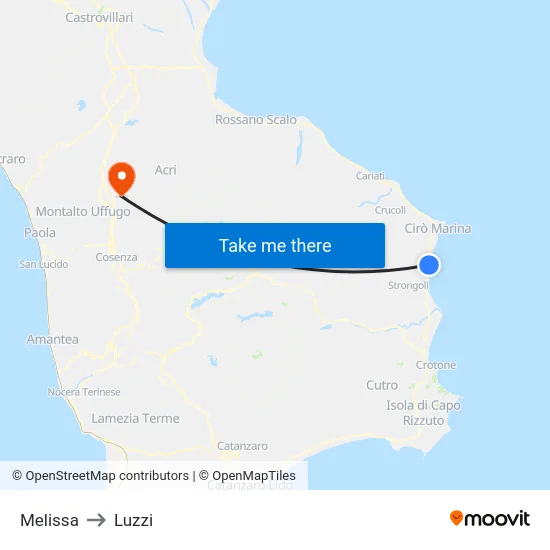 Melissa to Luzzi map