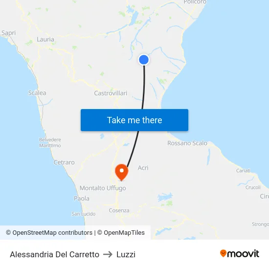 Alessandria Del Carretto to Luzzi map