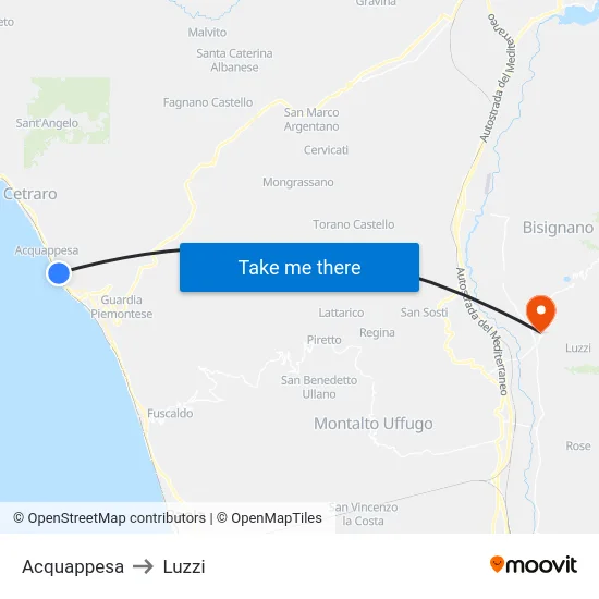 Acquappesa to Luzzi map