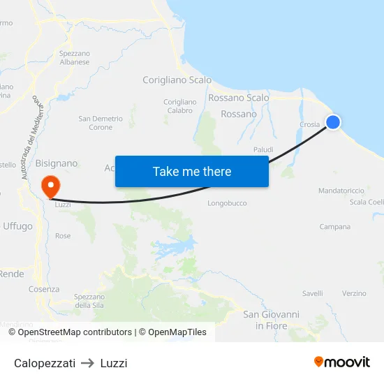 Calopezzati to Luzzi map